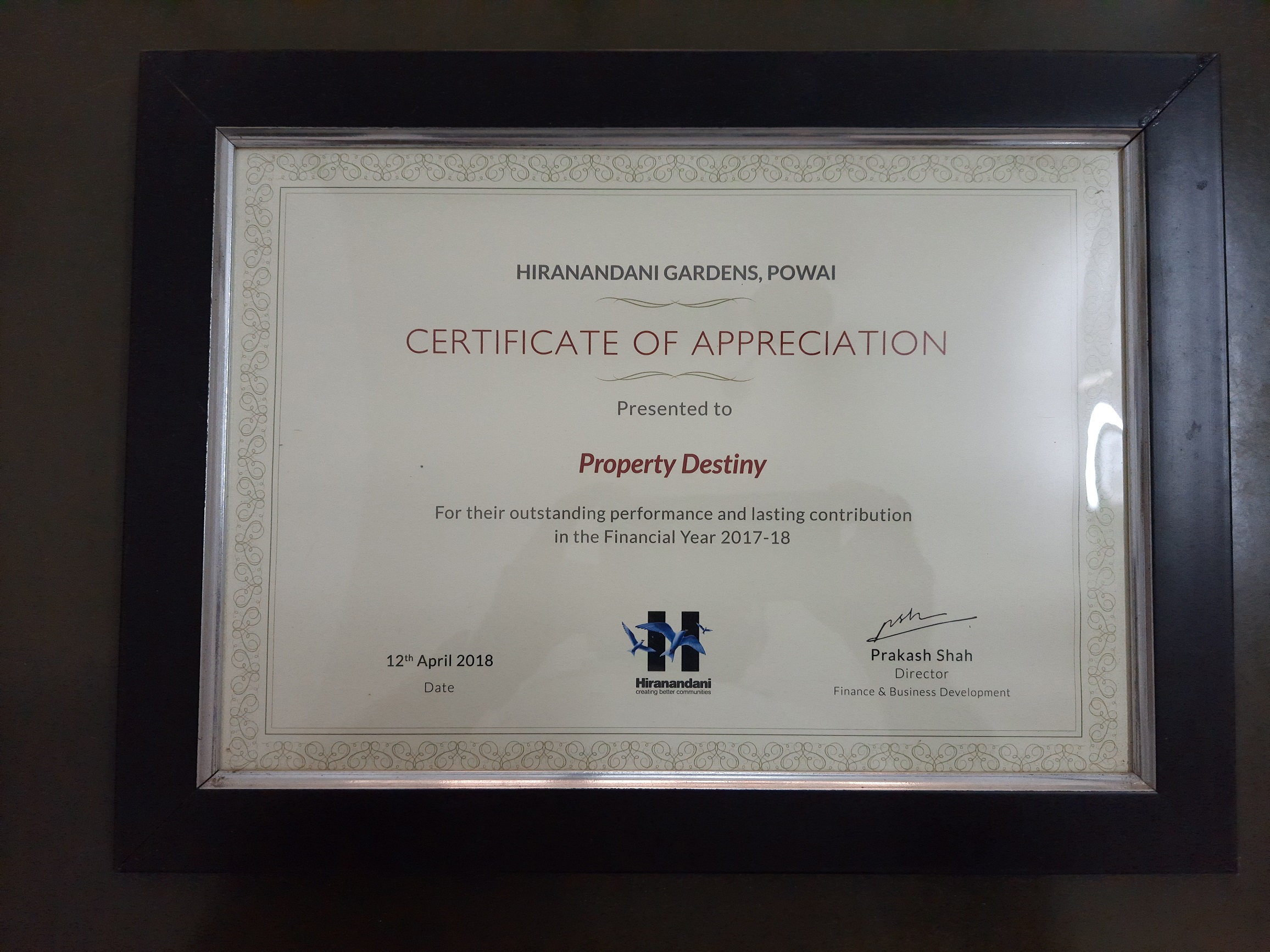 Appreciation from Hiranandani Gardens Powai